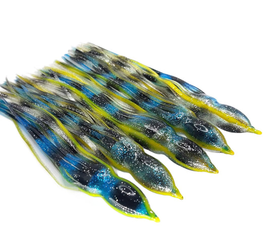 10" Squid Skirts 6 Pack Blue Yellow Stripe - Evolution Lures